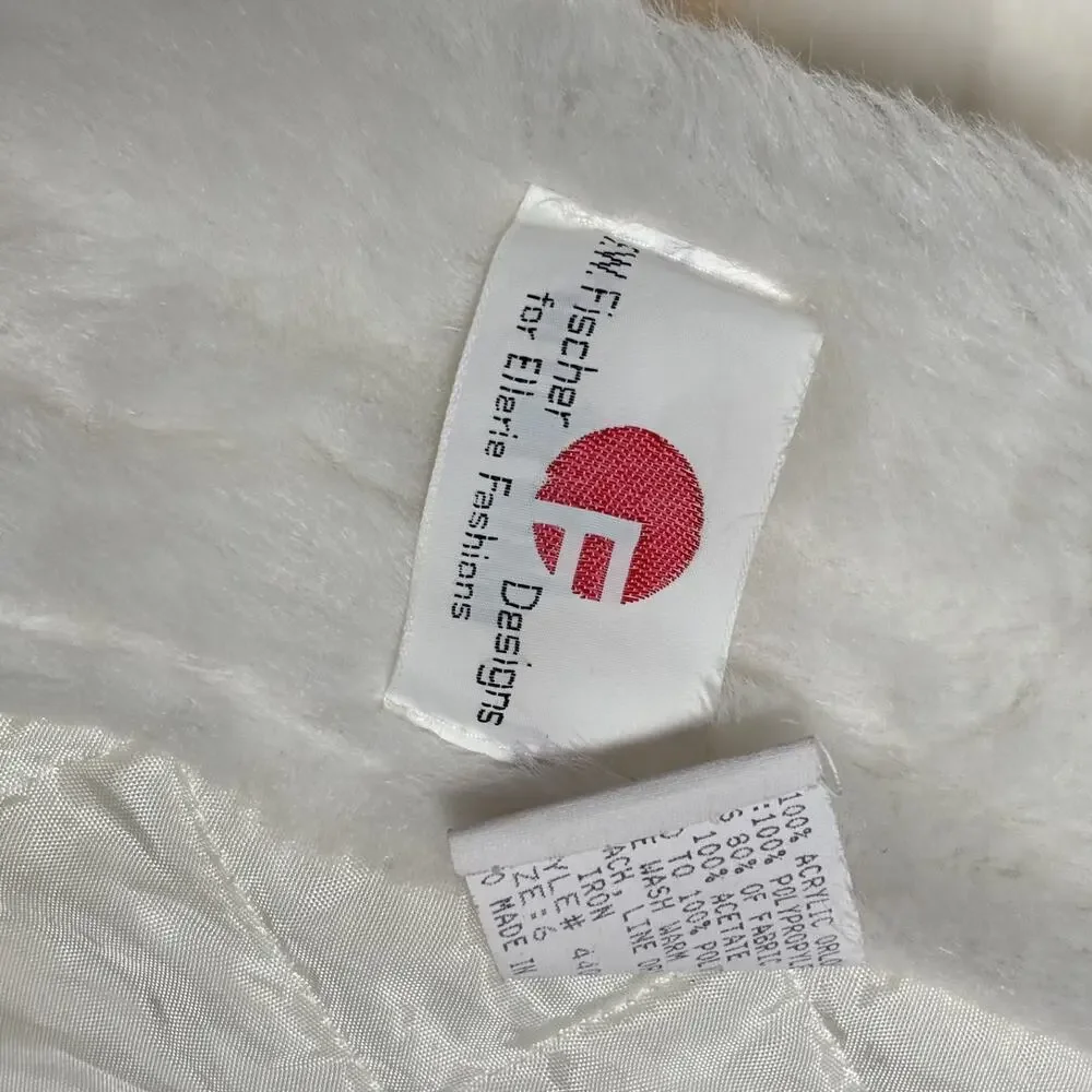 Vtg F.W. Fisher Designs Child White Faux‎ Fur Hooded Coat Size 6 Made in USA